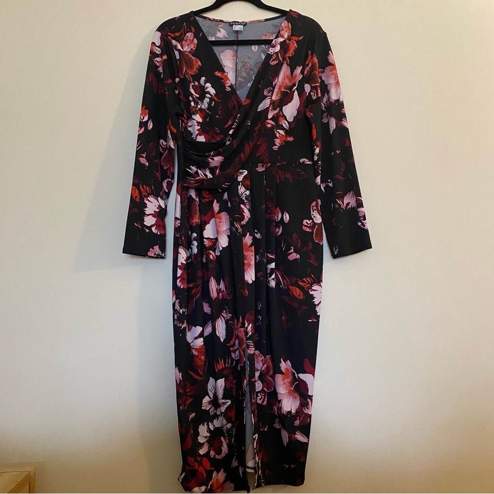 Venus Floral Midi Faux Wrap Dress L